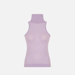 Sleeveless High-Neck Ribbed Tank Top in Lavender